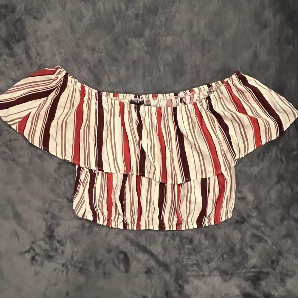 Torrid Size 1X Striped Off the Shoulder Cropped Peasant Top NEW